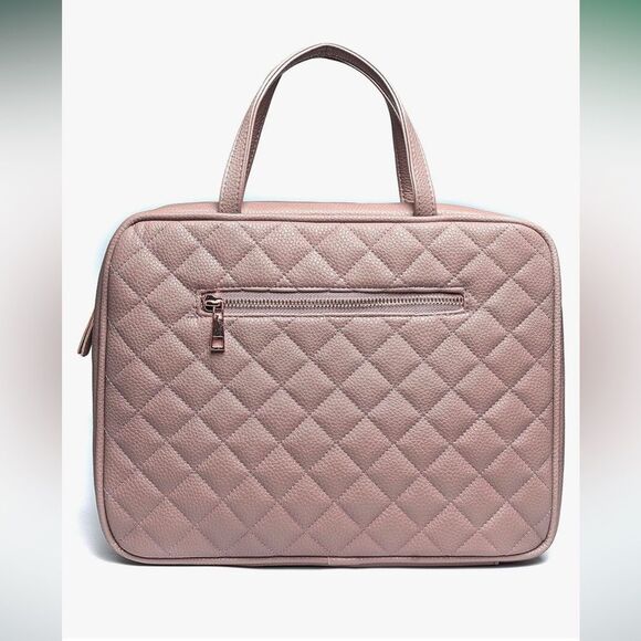 Chic Quilted Leather Large Travel Toiletry Bag in Pink - Picture 1 of 7